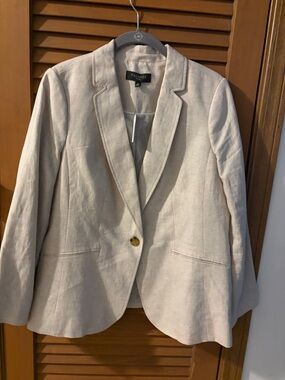 Talbots Beige Linen-Blend Single-Button Blazer
